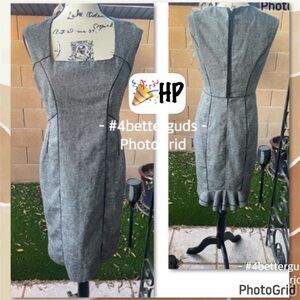 Venus Tweed Sleeveless Sheath Piping Trim Rear Zip Ruffle Hem Dress US 8 EU 40